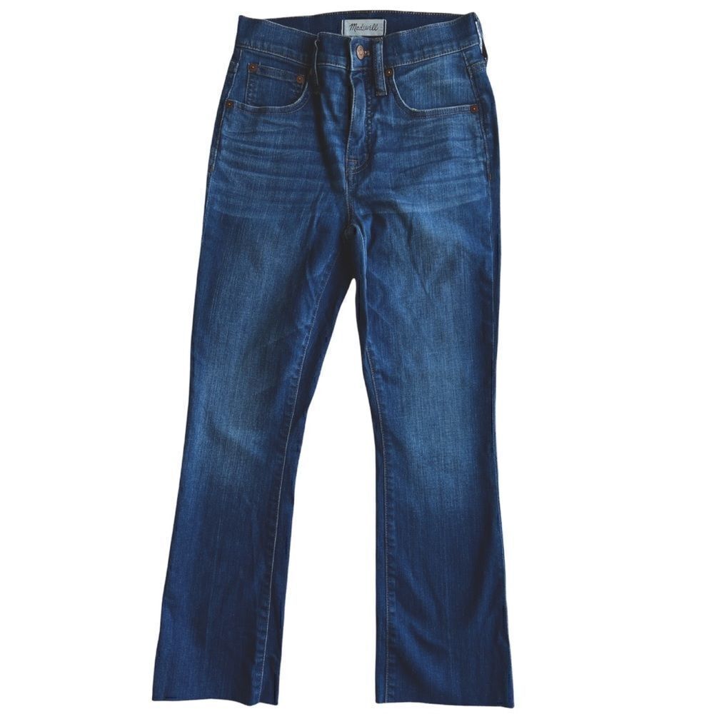 Madewell Cali Demi Boot Raw Hem Mini Flare Crop High Waist High Rise Jeans 24